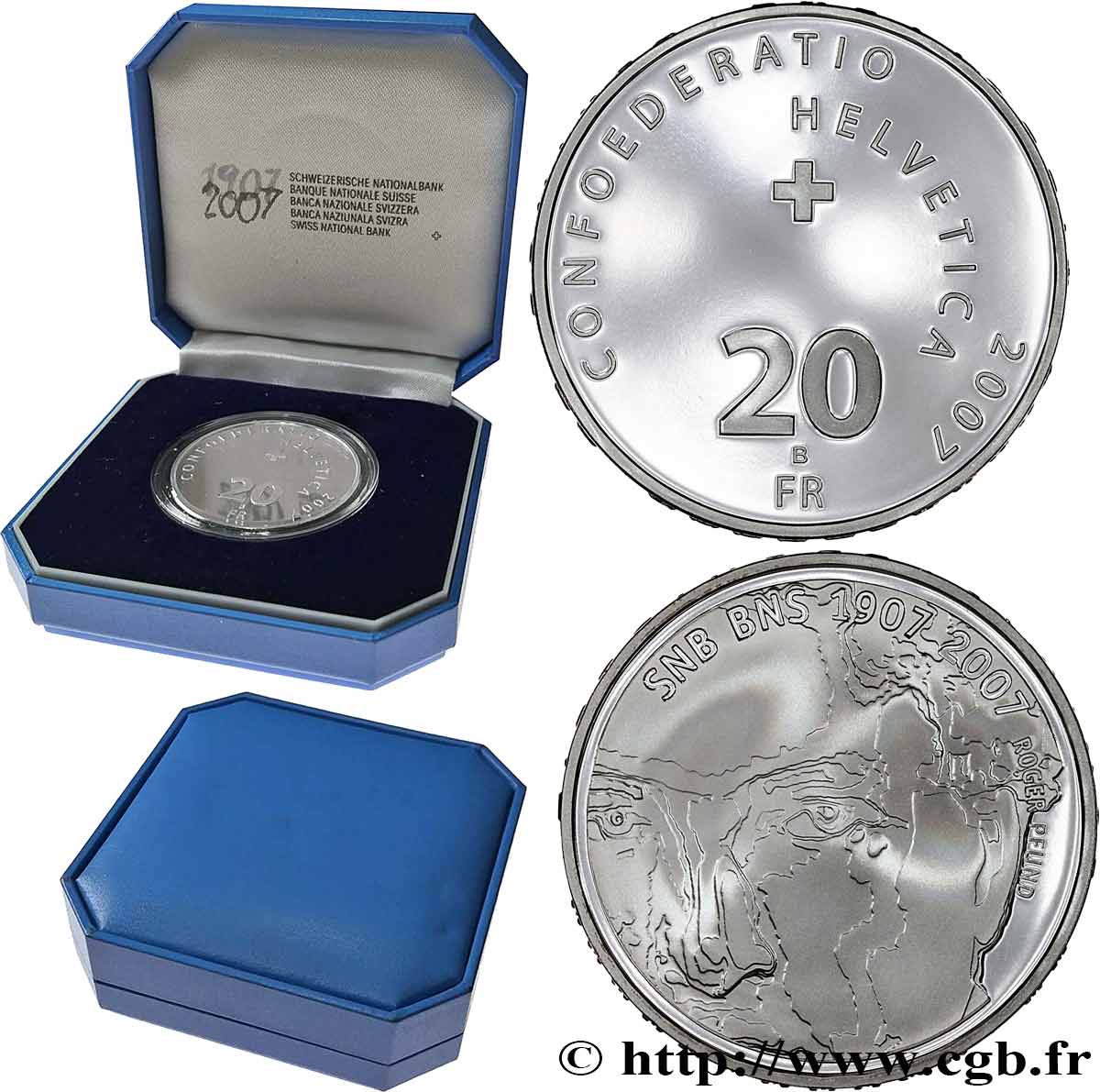 SVIZZERA  20 Francs 100e anniversaire de la Banque nationale suisse, le compositeur Arthur Honegger 2007 Berne - B FDC 