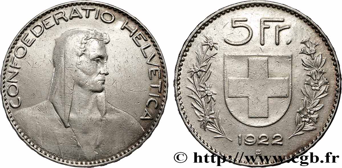 SVIZZERA  5 Francs Berger 1922 Berne BB 