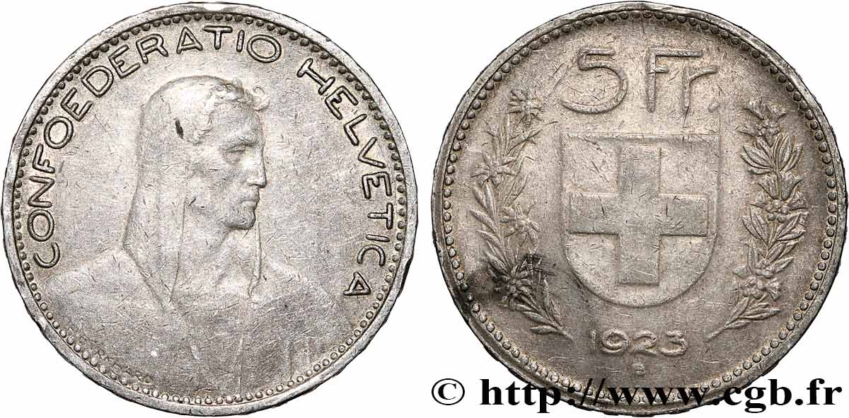 SWITZERLAND 5 Francs Berger 1923 Berne VF 