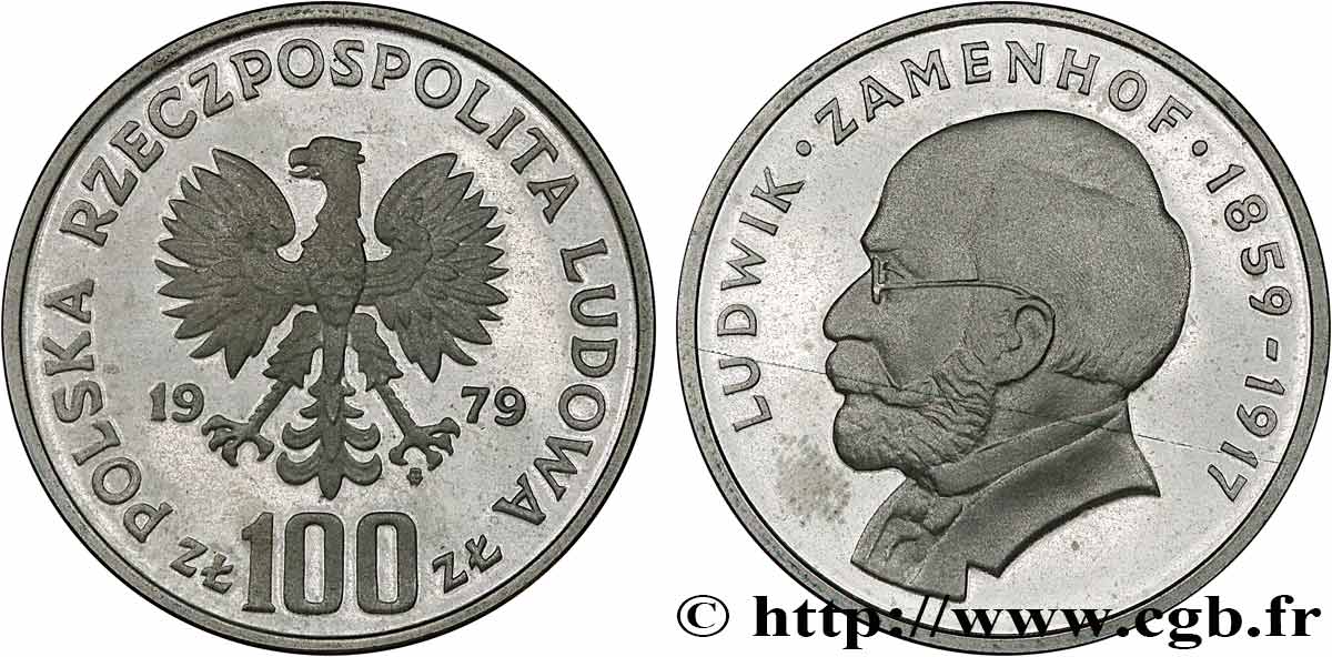 POLONIA 100 Zlotych Proof Ludwik Zamenhof 1979 Varsovie MS 