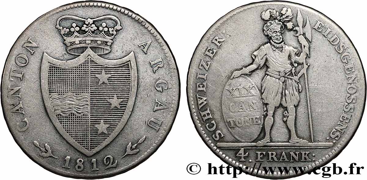 SWITZERLAND - CANTON OF AARGAU 4 Franken 1812  XF 