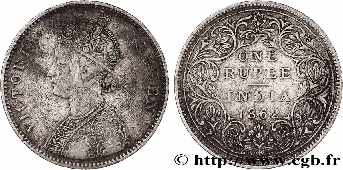 INDIA BRITANNICA 1 Roupie Victoria 1862 Bombay q.BB 