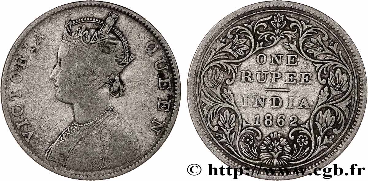INDIA BRITANNICA 1 Roupie Victoria 1862 Calcutta MB 