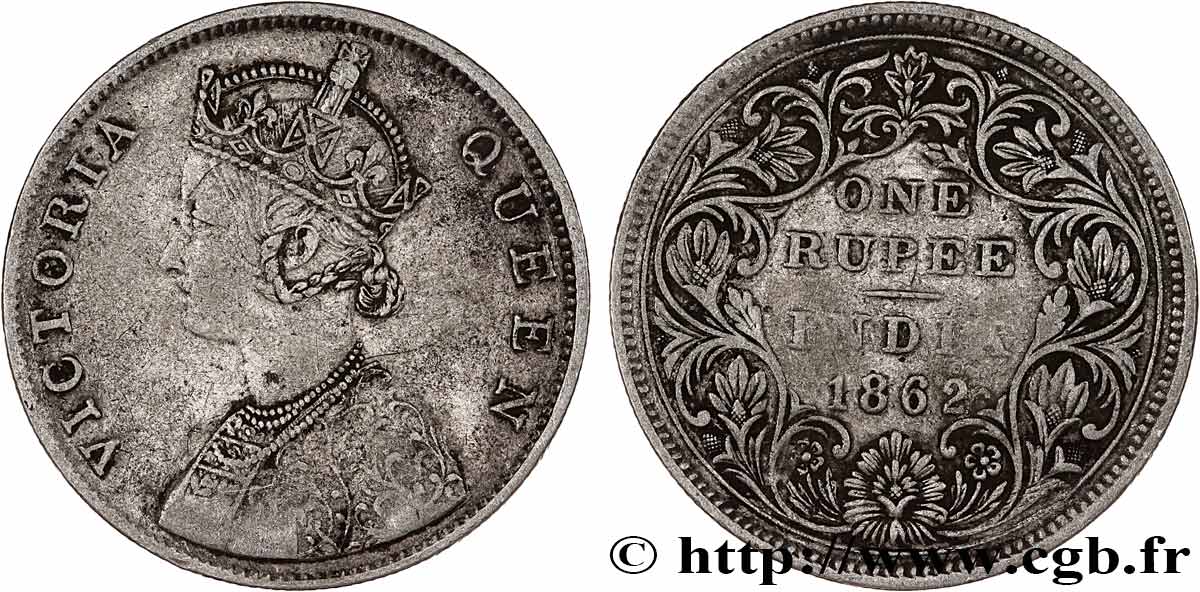 BRITISCH-INDIEN 1 Roupie Victoria 1862 Calcutta fSS 