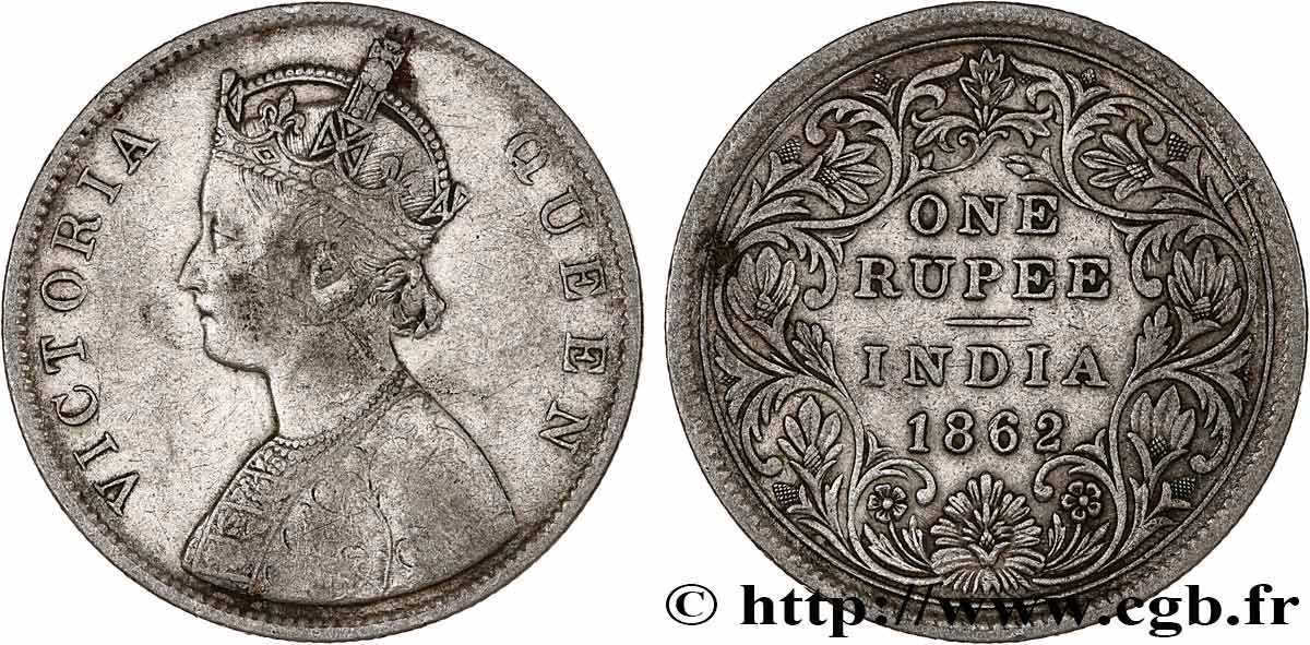 INDIA BRITANNICA 1 Roupie Victoria 1862 Calcutta q.BB 