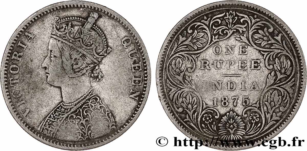 INDIA BRITÁNICA 1 Roupie Victoria 1875 Bombay BC+ 