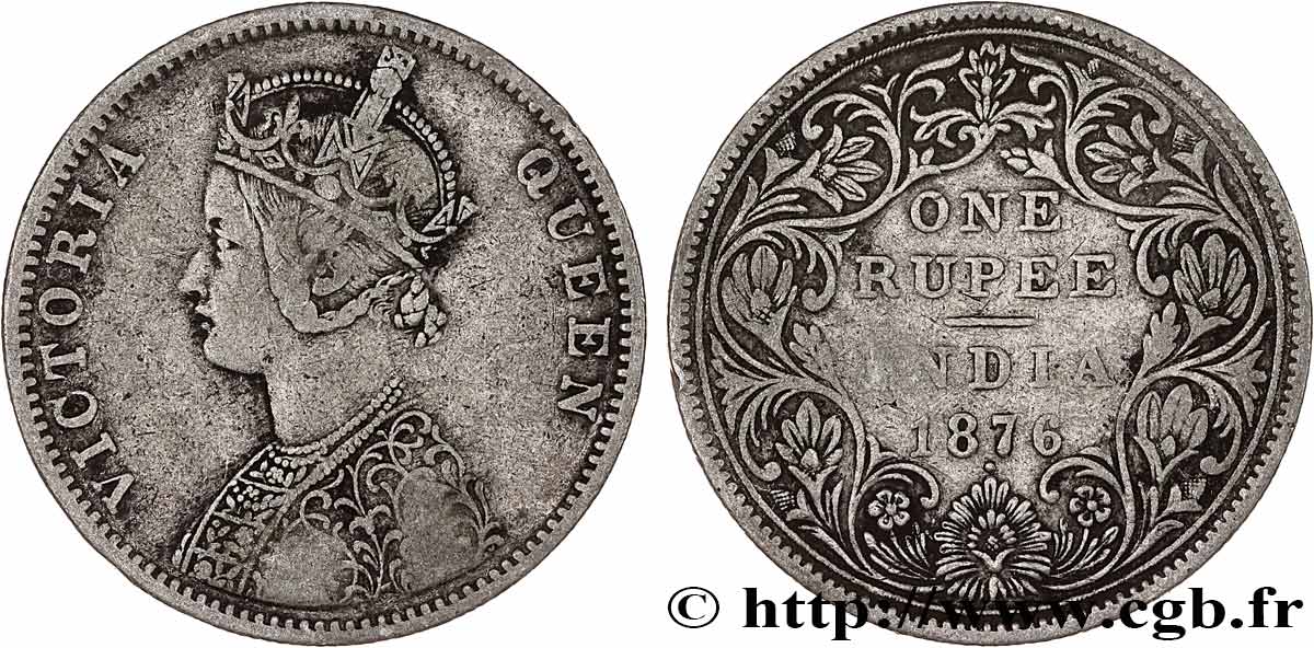 BRITISCH-INDIEN 1 Roupie Victoria 1876  Bombay fSS 