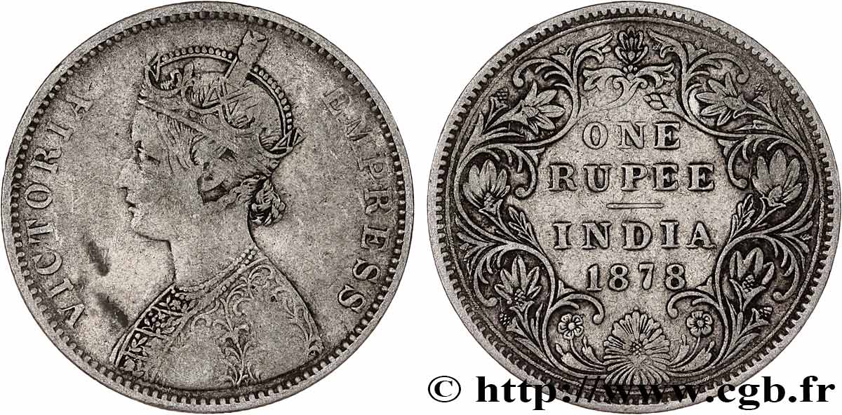 INDIA BRITÁNICA 1 Roupie Victoria 1878  Bombay BC+ 