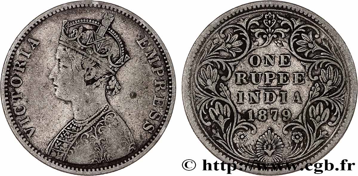 INDIA BRITÁNICA 1 Roupie Victoria 1879  Bombay BC+ 