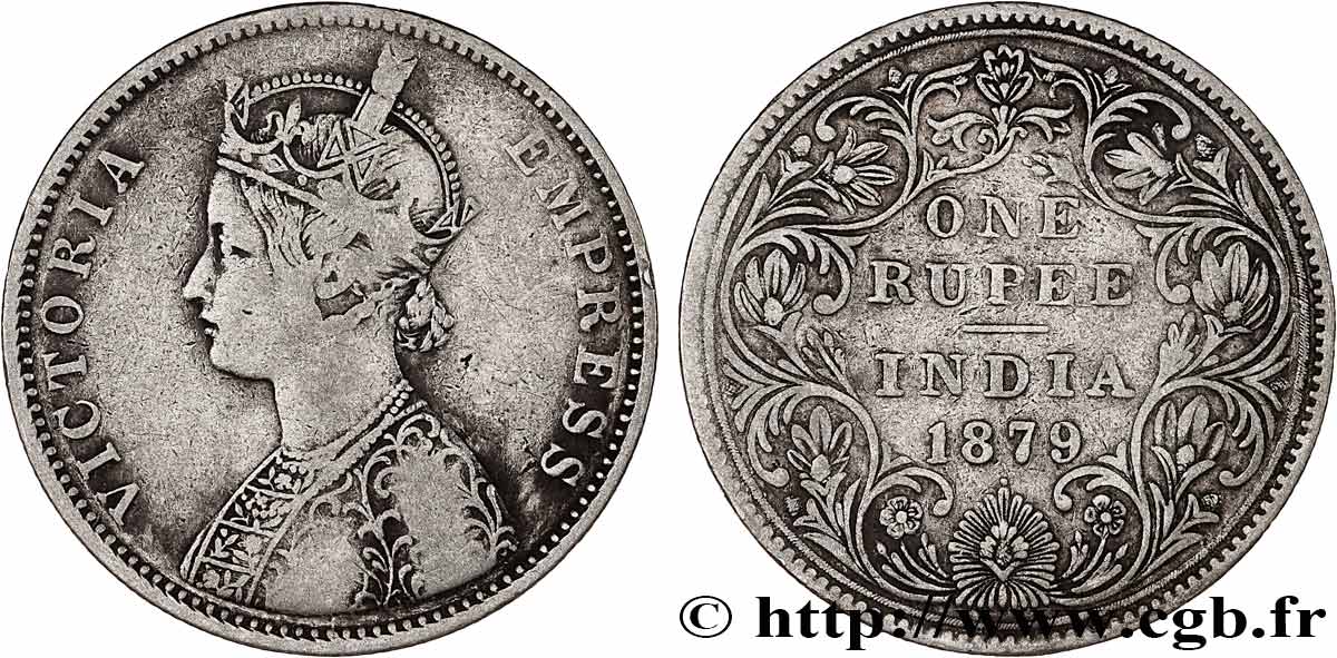 INDES BRITANNIQUES 1 Roupie Victoria 1879  Bombay TB+ 