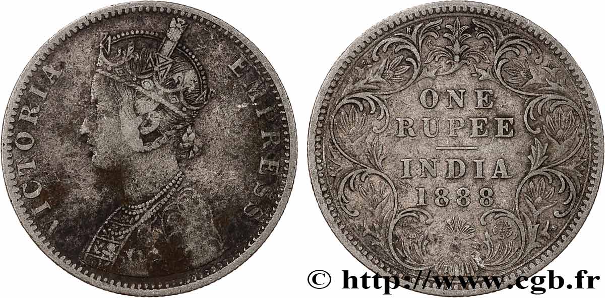 BRITISCH-INDIEN 1 Roupie Victoria 1888  Bombay fSS 
