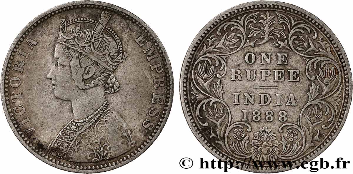 BRITISH INDIA 1 Roupie Victoria 1888  Bombay XF 