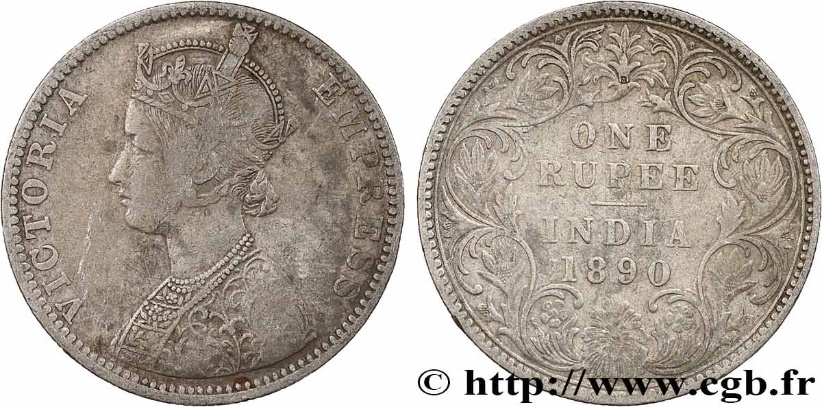 BRITISCH-INDIEN 1 Roupie Victoria 1890  Bombay fSS 