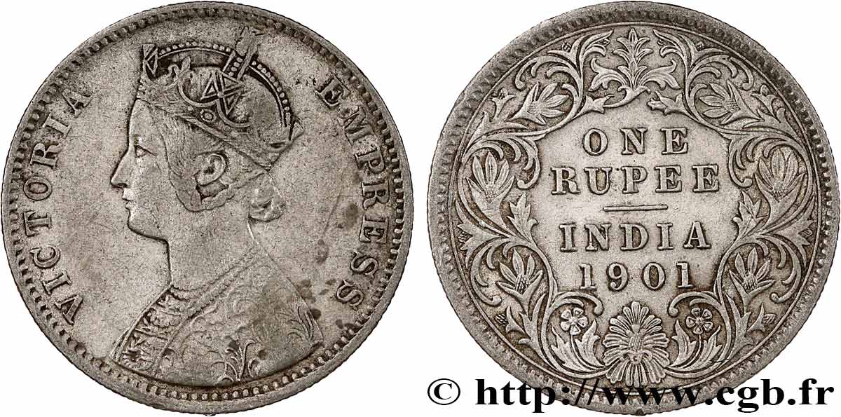 BRITISH INDIA 1 Roupie Victoria 1901 Calcutta VF 