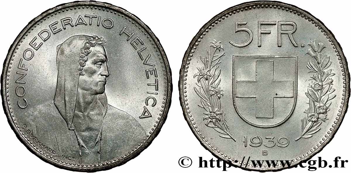 SVIZZERA  5 Francs Berger des alpes 1939 Berne SPL 