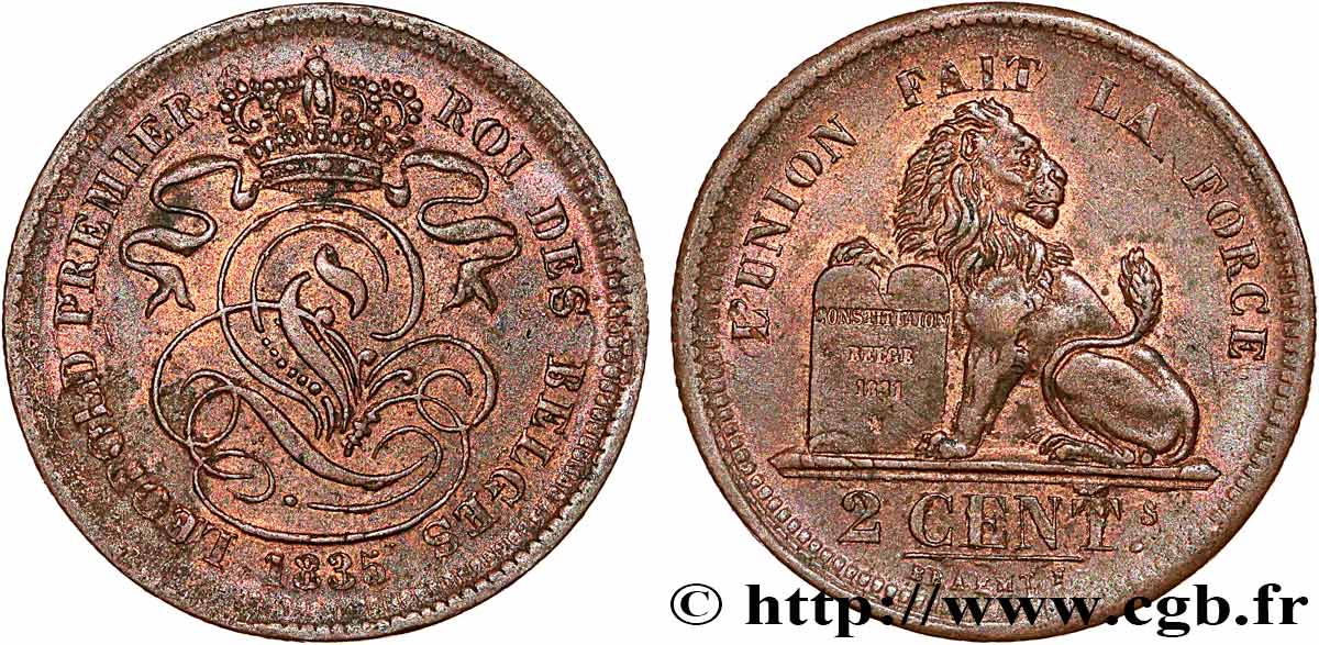 BELGIO 2 Centimes lion monogramme de Léopold Ier 1835  q.SPL 