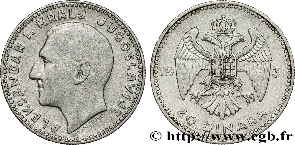 YUGOSLAVIA 20 Dinara Alexandre Ier 1931 Belgrade AU 