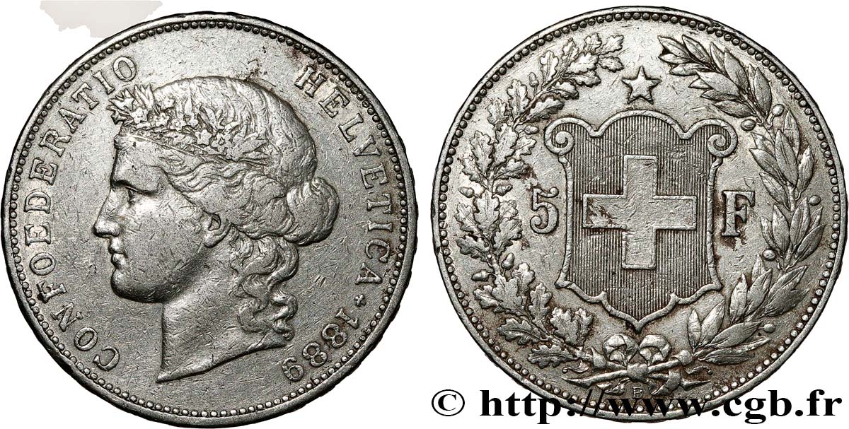 SCHWEIZ 5 Francs Helvetia 1889 Berne fSS 