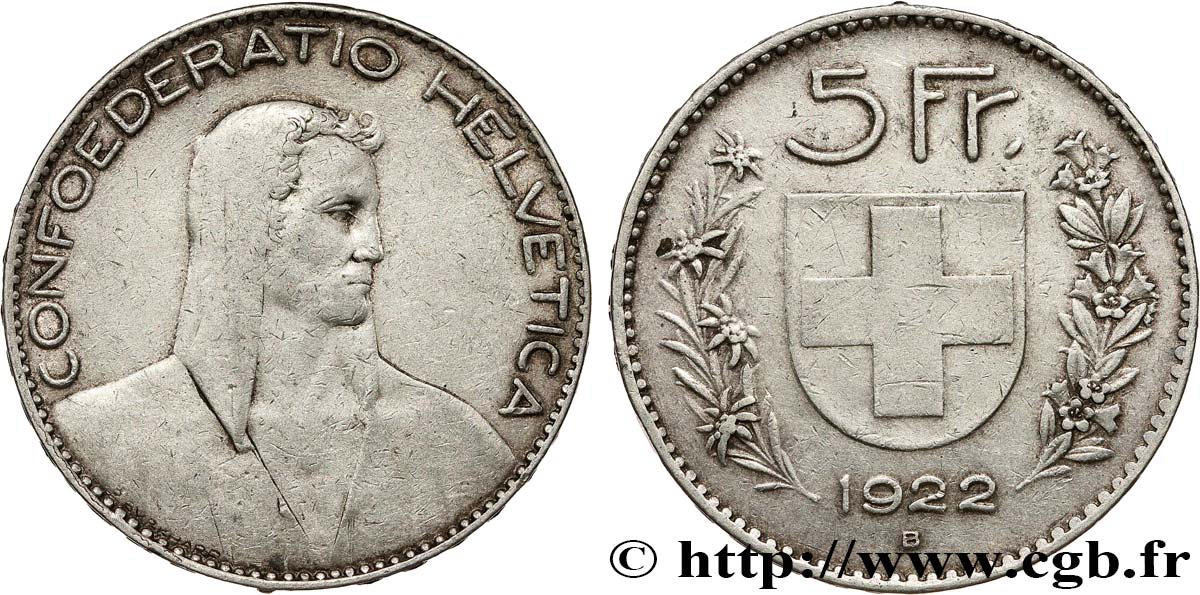 SWITZERLAND 5 Francs Berger 1922 Berne VF 