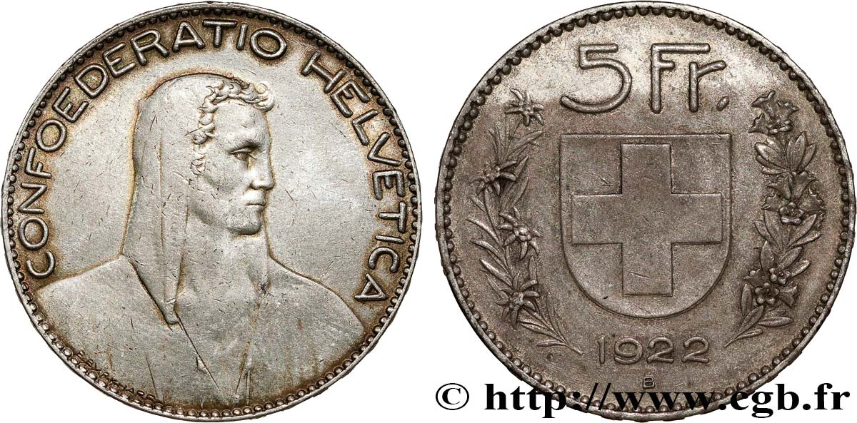 SWITZERLAND 5 Francs Berger 1922 Berne XF 