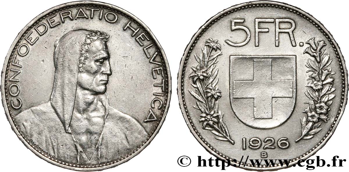 SWITZERLAND 5 Francs Berger 1926 Berne XF 