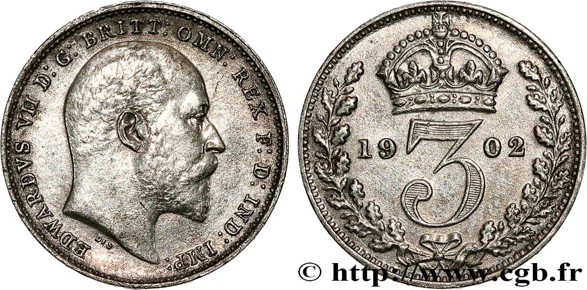ROYAUME-UNI 3 Pence Edouard VII 1902  TTB+ 