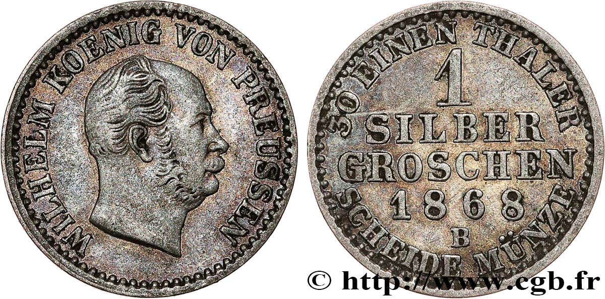 GERMANIA - PRUSSIA 1 Silbergroschen (1/30 Thaler) Guillaume 1868 Hanovre - B BB 