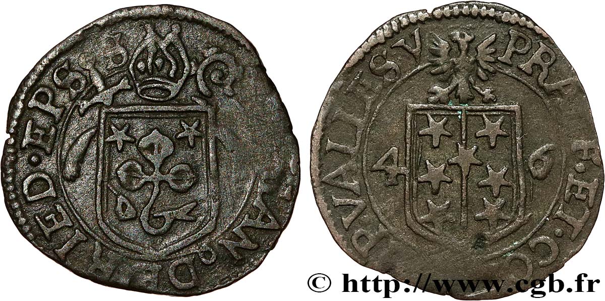 SUISSE - CANTON DU VALAIS 1/2 Batzen frappe au nom de l’évêque Adrian III von Riedmatten 1646  TTB 