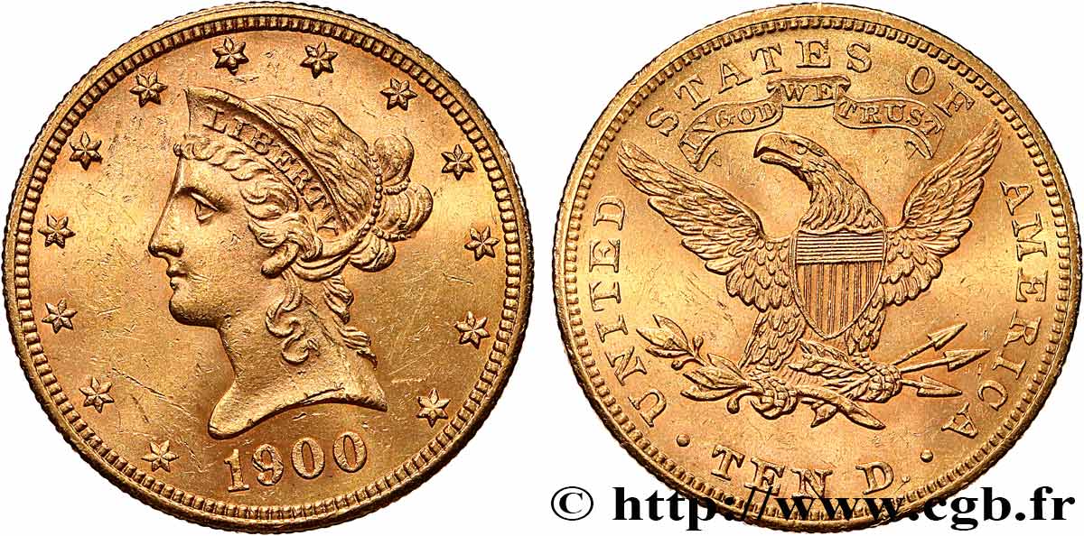 INVESTMENT GOLD 10 Dollars or  Liberty  1900 Philadelphie MBC+ 