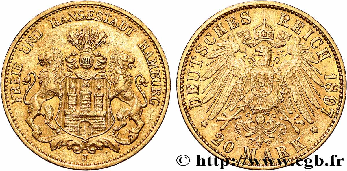 INVESTMENT GOLD 20 Mark 1897 Hambourg MBC 