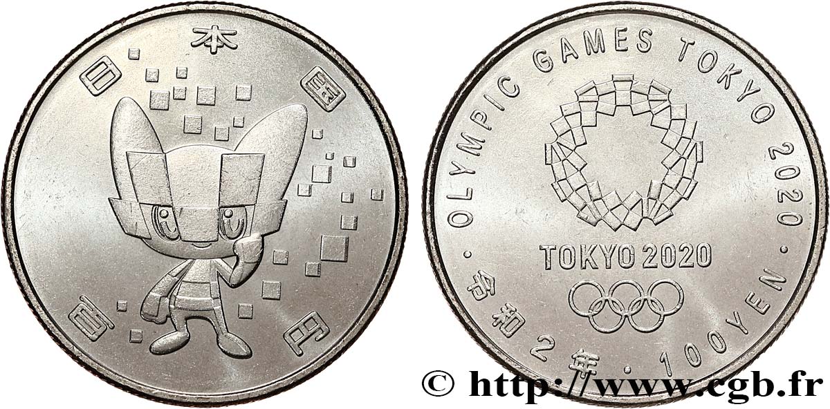 JAPAN 100 Yen Jeux Olympiques Tokyo 2020 - mascotte Miraitowa an 2 ère Reiwa (2020) Hiroshima MS 