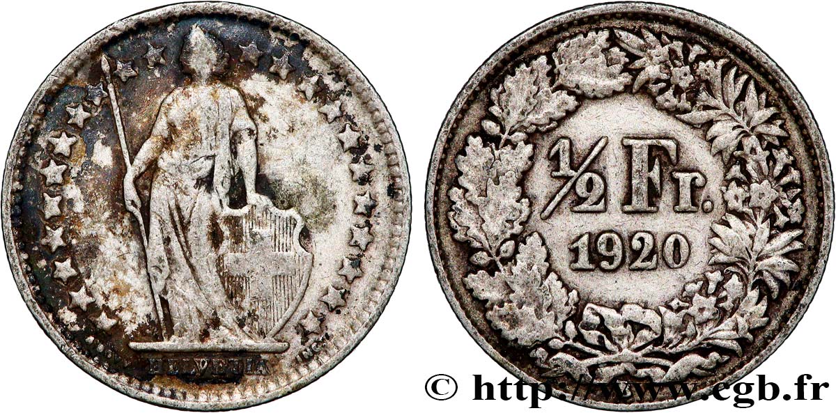 SVIZZERA  1/2 Franc Helvetia 1920 Berne - B q.BB 