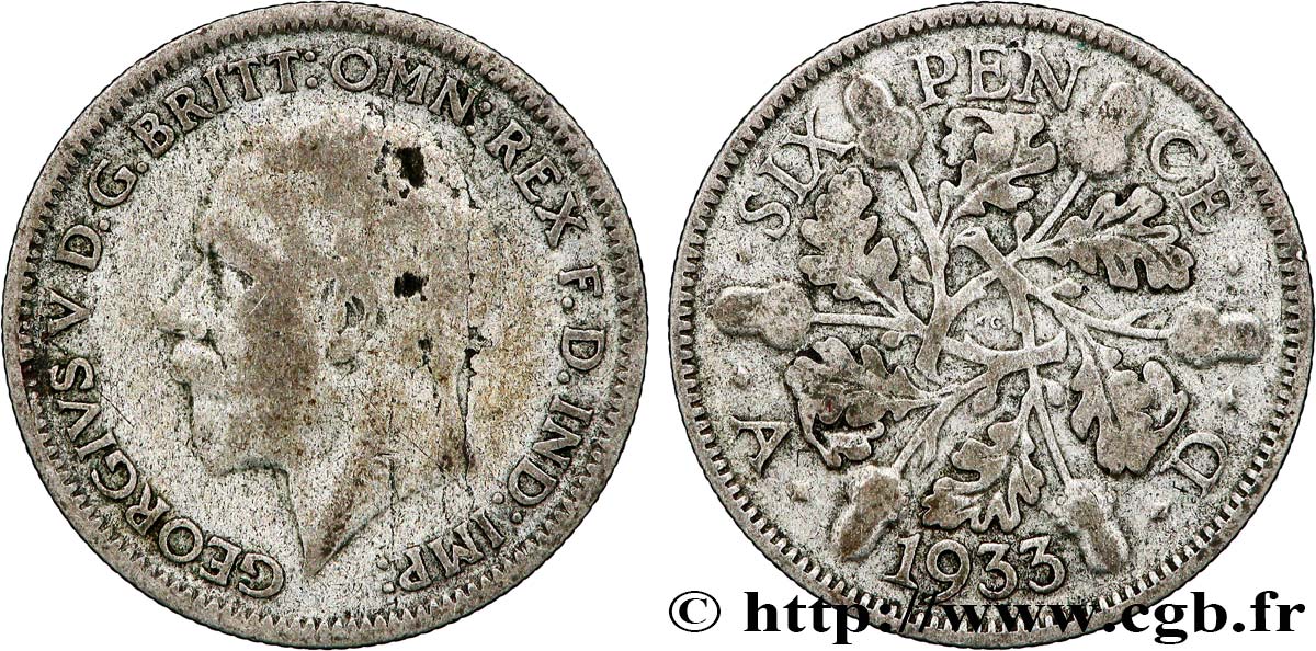 REINO UNIDO 6 Pence Georges V 1933  BC+ 