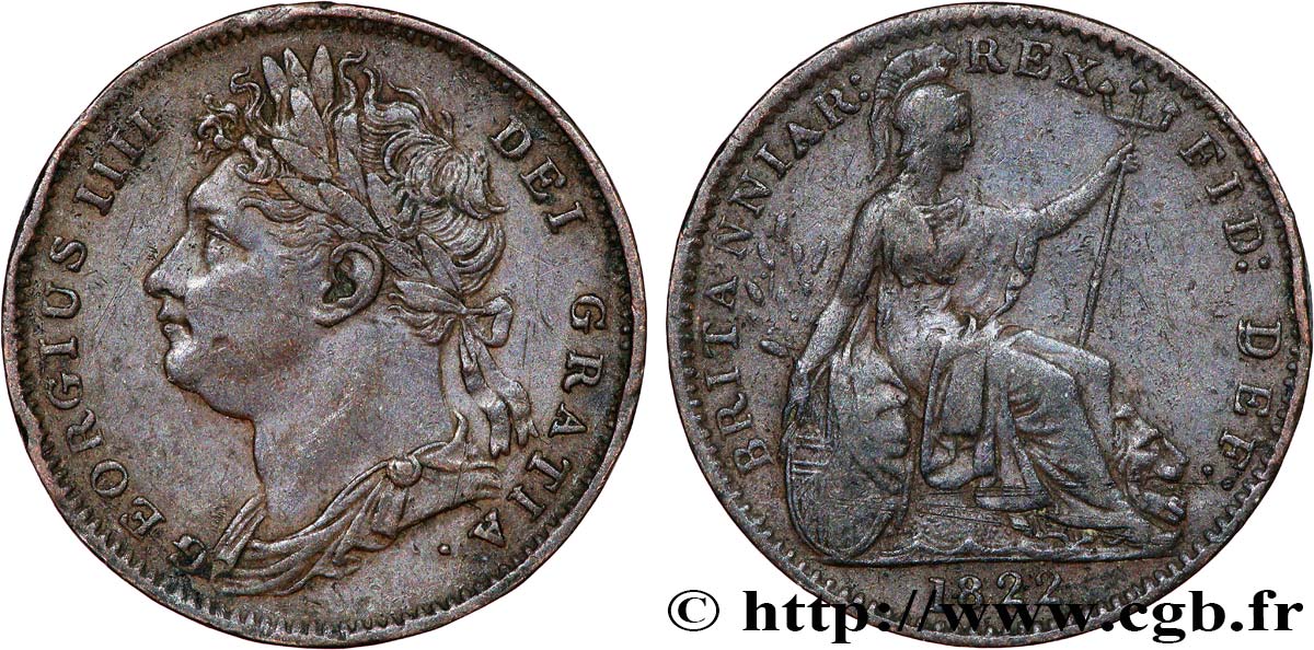 REGNO UNITO 1 Farthing Georges IV tête laurée 1822  BB 