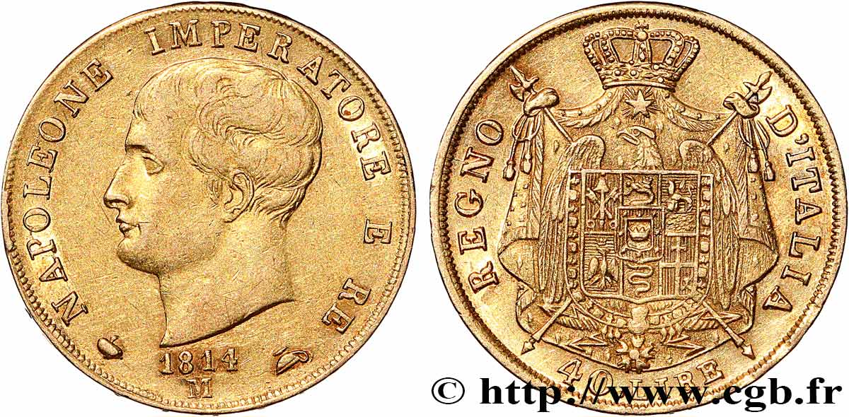 INVESTMENT GOLD 40 Lire 1814 Milan SS/fVZ 