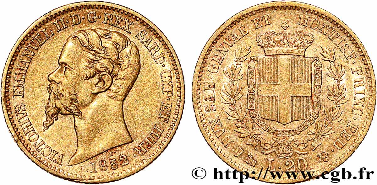 INVESTMENT GOLD 20 Lire Victor Emmanuel II 1852 Gênes XF 