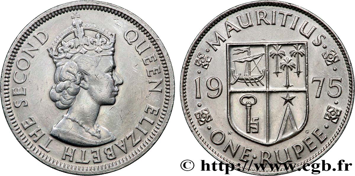 ÎLE MAURICE 1 Rupee (Roupie) Elisabeth II 1975  TTB+ 