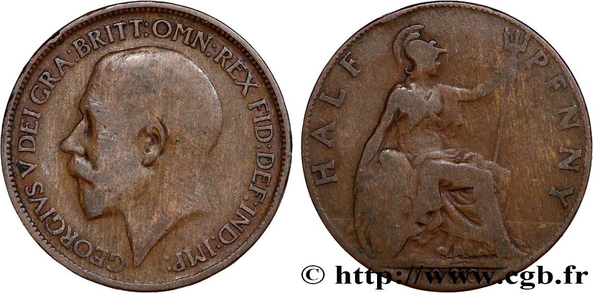 REINO UNIDO 1/2 Penny Georges V 1920  BC 