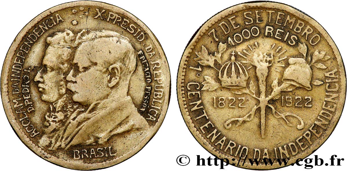 BRAZIL 1000 Reis 1922  VF 