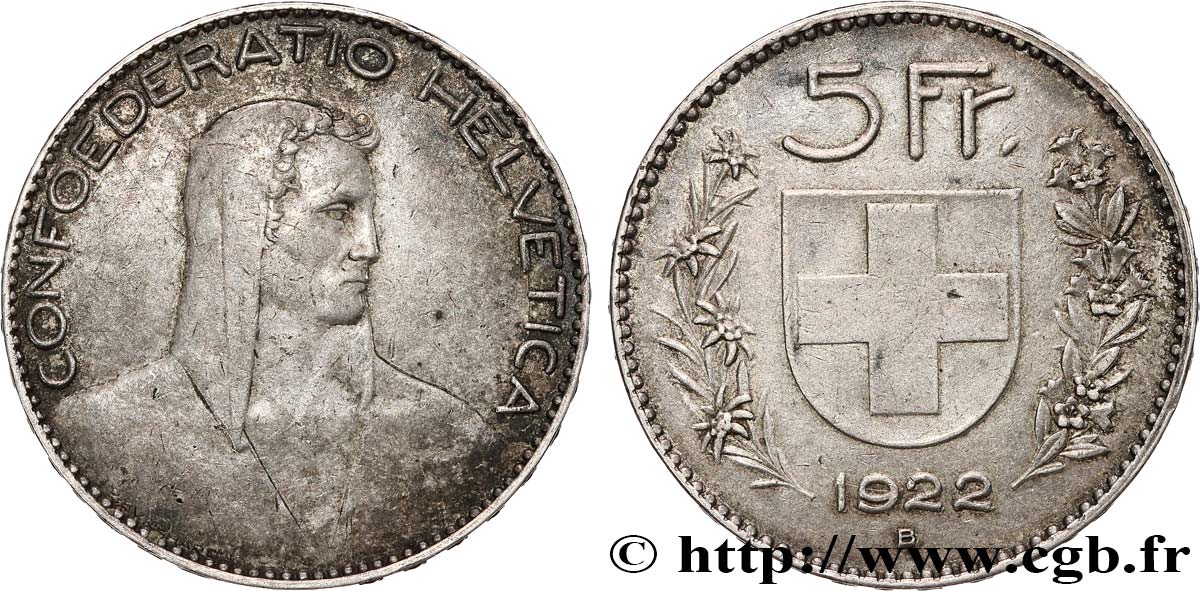 SUISSE 5 Francs Berger 1922 Berne TTB 