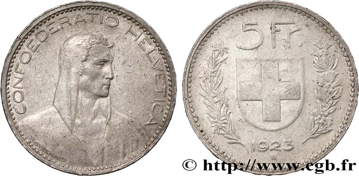 SWITZERLAND 5 Francs Berger 1923 Berne XF 