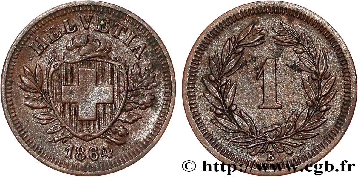SUISSE 1 Centime Croix Suisse 1864 Berne - B TTB+ 