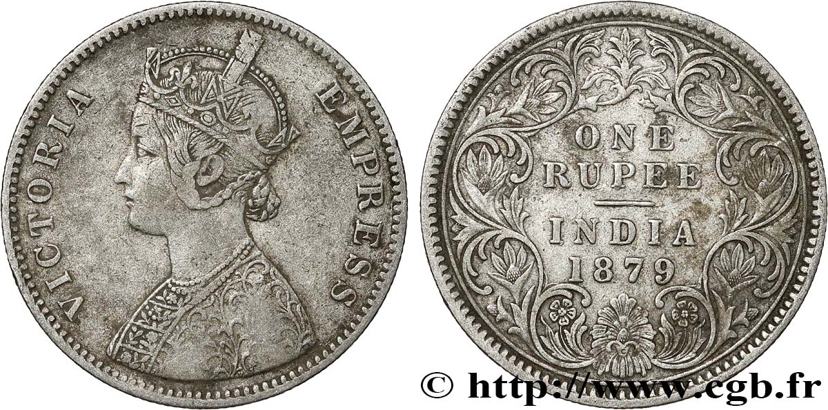 BRITISCH-INDIEN 1 Rupee (Roupie) Victoria 1879 Calcutta fSS 