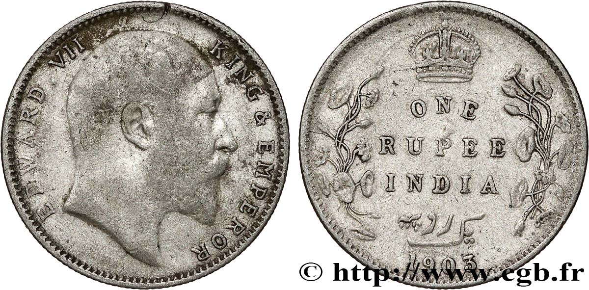 BRITISCH-INDIEN 1 Rupee (Roupie) Edouard VII 1903 Bombay fSS 