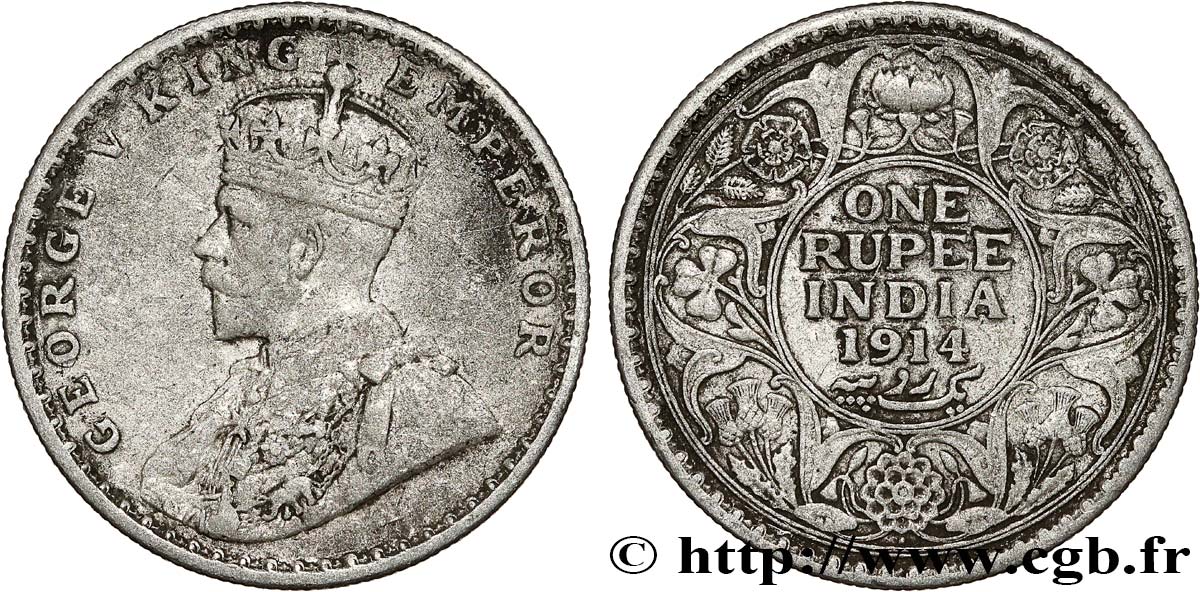 INDIA BRITÁNICA 1 Rupee (Roupie) Georges V 1914 Bombay BC+ 