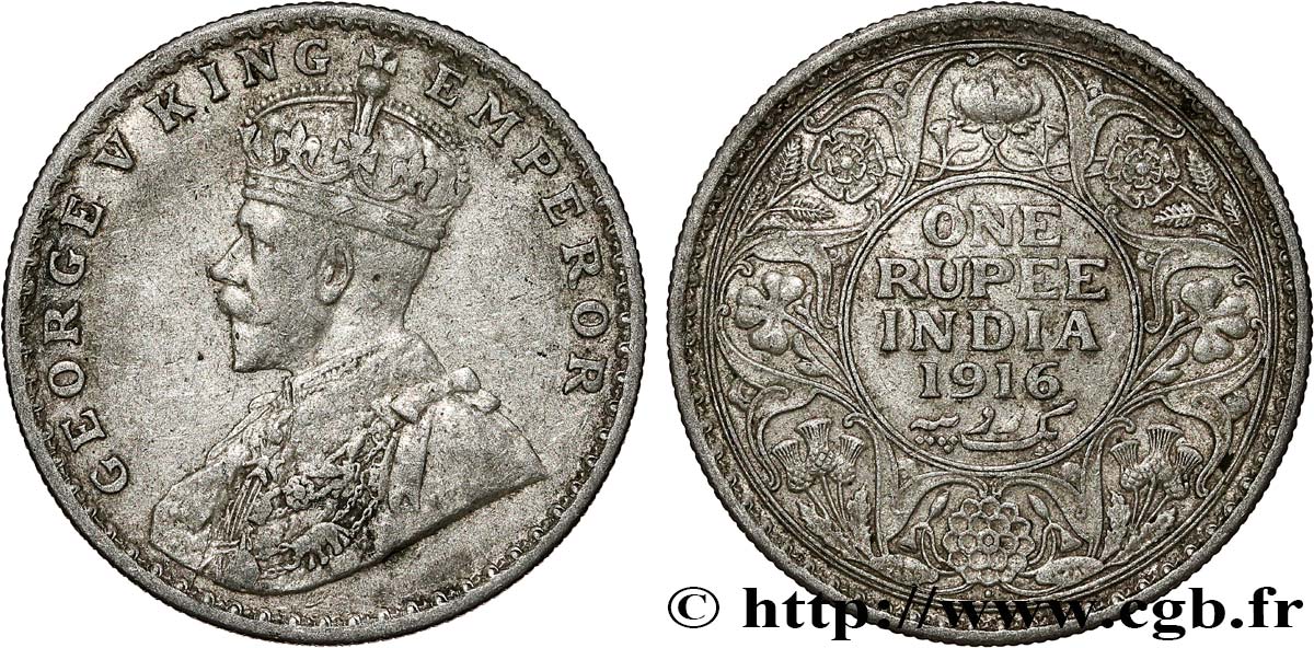 INDIA BRITÁNICA 1 Rupee (Roupie) Georges V 1916 Bombay (Mumbai) BC+ 