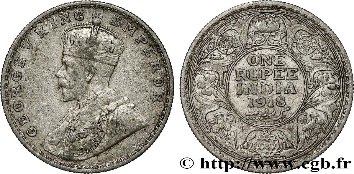 BRITISCH-INDIEN 1 Rupee (Roupie) Georges V 1918 Bombay fSS 