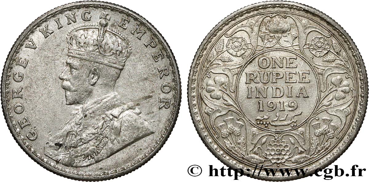 INDIA BRITÁNICA 1 Rupee (Roupie) Georges V 1919 Bombay MBC 