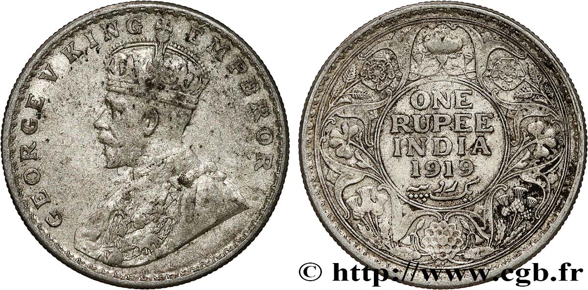 INDIA BRITÁNICA 1 Rupee (Roupie) Georges V 1919 Bombay BC+ 