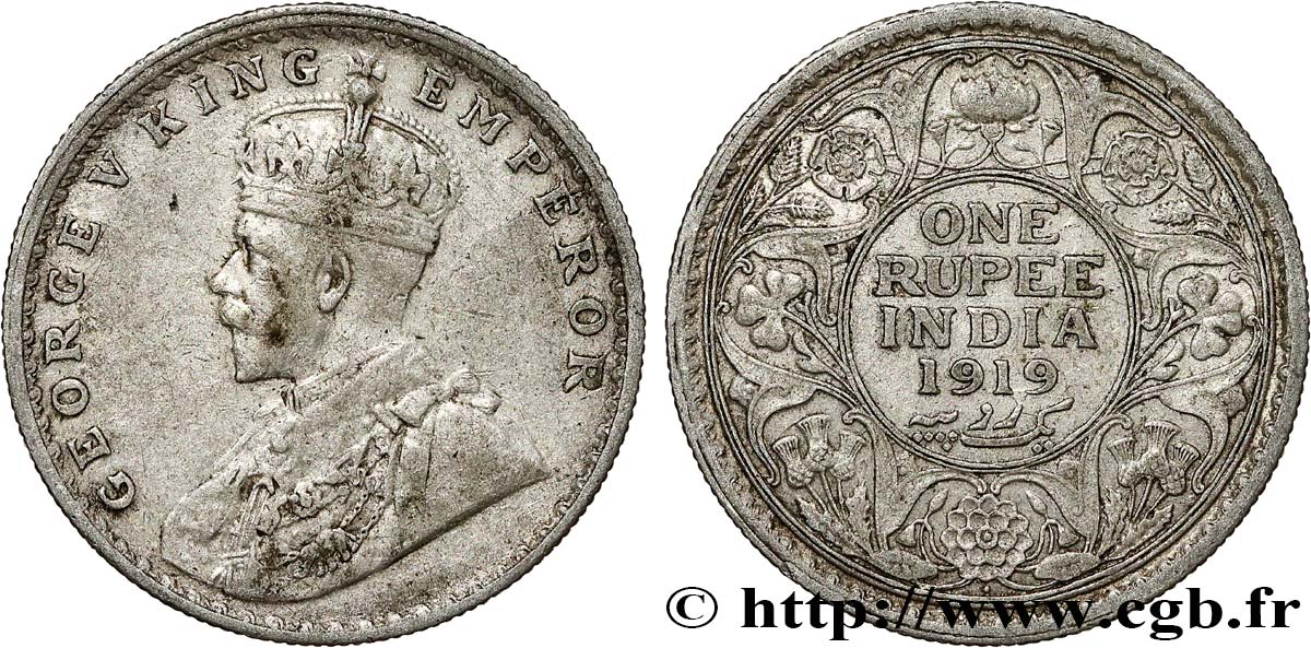 BRITISCH-INDIEN 1 Rupee (Roupie) Georges V 1919 Bombay fSS 